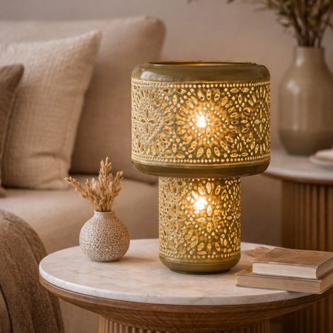 Lampe à poser métal émaillé kaki Nora (1/3)