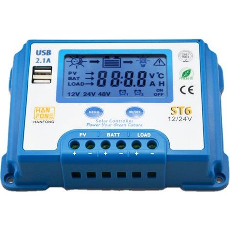 10A 12V/24V Solar-Laderegler mit LCD-Bildschirm und zwei USB-Anschlüssen für Solarbatterien - ST6-10A (1/5)