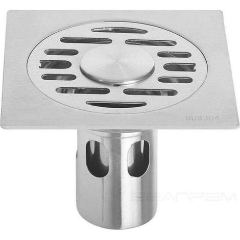 Siphon de sol en acier inoxydable - - Carré - Anti-odeurs - 10x10 cm - Anti-retour - Universel (1/4)