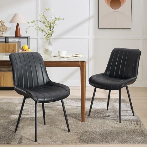 Lot de 2 Chaises de Salle à Manger Design Industriel - Assise en Simili Cuir Imperméable et Pieds en Métal (1/5)