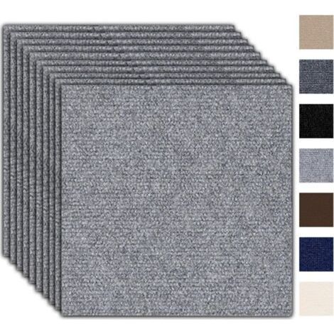 Lot de 10 dalles de moquette autocollantes 30 x 30 cm– Tapis avec couverture arrière, autocollants et moquettes, revêtement de sol résistant pour appartement, bureau, commerce, gris clair