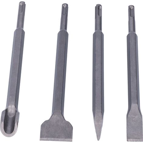 Set aus 4 Meißeln und Hammer 40Cr 250 mm zum Nutenfräsen in Beton, Entfernen von Fliesen, SDS PLUS Werkzeug (1/5)
