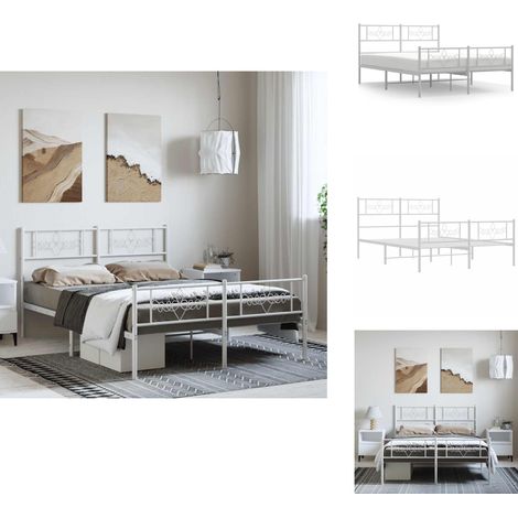 Cadre de lit métal sans matelas et pied de lit blanc 135x190 cm - Cadre De Lit - Lit Double - Lit Metal - Lit Blanc - Meuble Chambre (1/5)