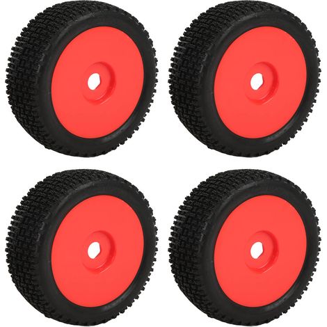 Ensemble de 4 roues étanches en plastique avec moyeux et pneus en caoutchouc pour camions RC Short Course 1/8 et 1/10 (rouge). (1/5)