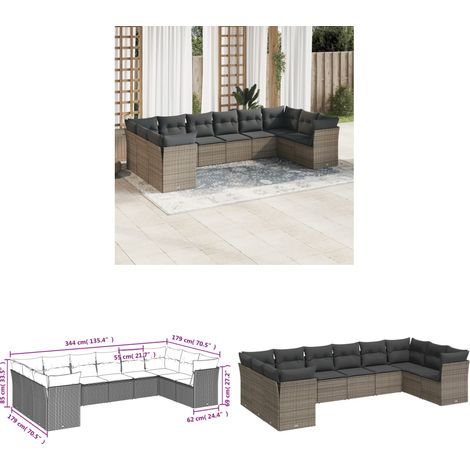 10-tlg. Garten-Sofagarnitur mit Kissen Grau Poly Rattan - Gartenmöbel - Outdoor Möbel - Rattan Sofa - Lounge Set - Gartenlounge - Home & Living (1/3)