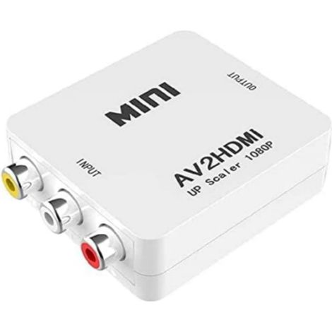 Convertisseur RCA vers HDMI, adaptateur audio/vidéo composite RCA CVBS AV vers HDMI 1080p compatible avec N64, Wii, PS2, Xbox, magnétoscope VHS, caméra et DVD. (1/5)
