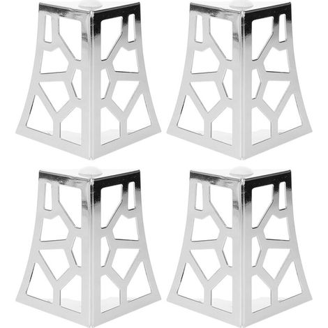 Set di 4 gambe per mobili in metallo cromato, 10 cm, design decorativo traforato, supporti robusti per cassettiere, tavolini e divani, accessori di ricambio per mobili da interno (1/4)