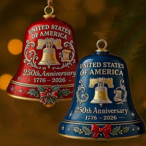 Cloche commémorative du 250e anniversaire des États-Unis, objet de collection détaillé, décoration patriotique pour sapin de Noël, ornement patrimonial, Liberté (1/4)