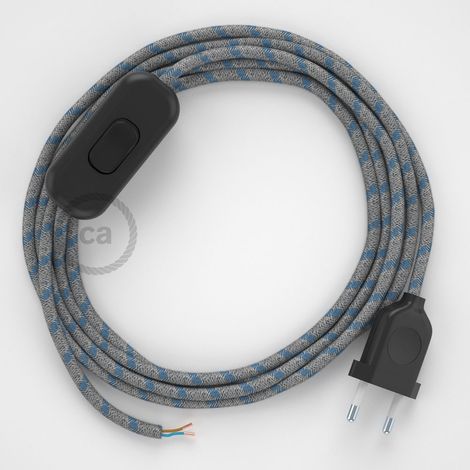 Cordon pour lampe, câble RD55 Stripes Bleu Steward 1,80 m. Choisissez la couleur de la fiche et de l'interrupteur Noir (1/4)