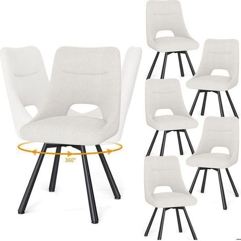 WAFTING Chaise Pivotante à 360°, Lot de 6 Chaises de Salle à Manger Scandinave, Chaises de Cuisine avec Pieds en Métal, Beige (1/5)