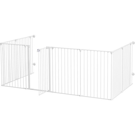 Parc chiots 2 en 1 barrière sécurité 8 panneaux acier 90 cm blanc enclos chiens intérieur extérieur