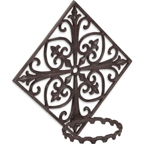 Support pot de fleurs mural rustique en métal 34,5 x 34,5 x 17,5 cm design antique jardin en fonte brun foncé (1/5)