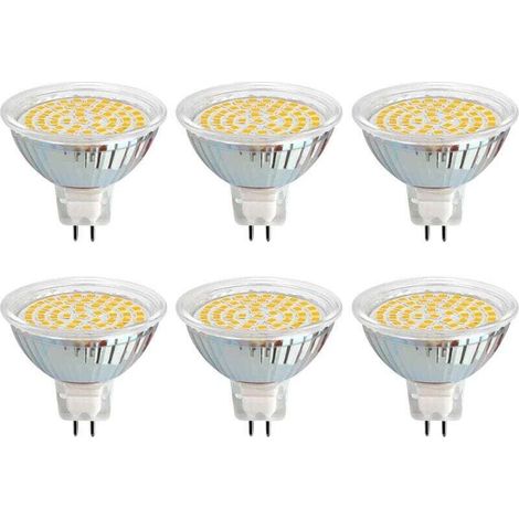 Ampoule LED GU5.3, 12 V, 3 W, blanc chaud (3000 K), Ø 50 mm, équivalent à GU5.3 30 W, 500 lm, AC/DC 12 V MR16, spot LED encastré GU5.3 pour jardin/entrée/terrasse, non dimmable, lot de 6 [Classe d'eff (1/4)