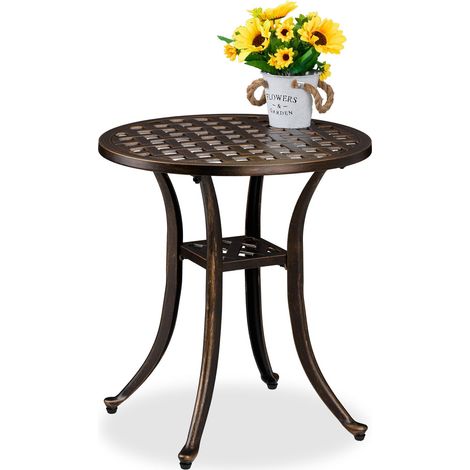 Relaxdays Table de Jardin, Design Rustique, résistante aux intempéries, H x D : 53 x 49 cm, Noir et Bronze (1/5)