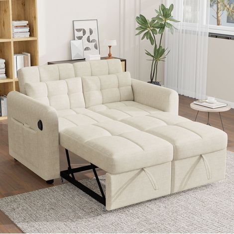Sofá cama doble con USB y respaldo reclinable beige OKMYHOME (1/5)