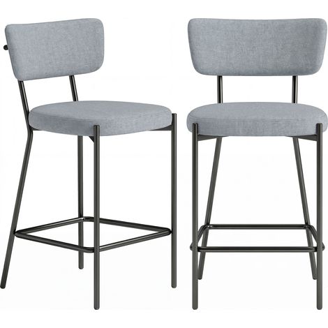 Lot 2 Tabourets Bar Rosamund Néo Rétro Dossier Incurvé Tissu Gris Clair 93 cm (1/5)
