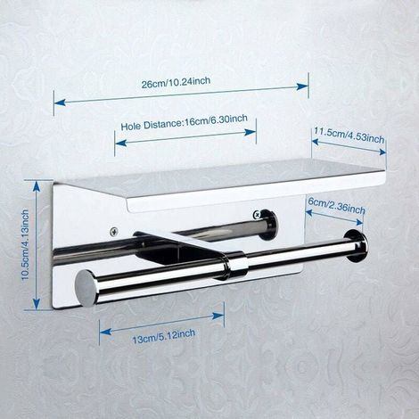 Doppelter Toilettenpapierhalter, Wandmontage mit zwei Rollen, Aufbewahrungsregal aus Edelstahl 304, Toilettenpapierrollenhalter mit Telefonhalter, für Badezimmer (Silber)