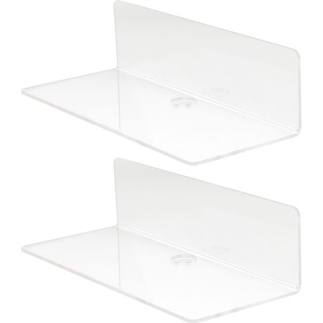 Lot de 2 étagères flottantes transparentes en acrylique, finition fine, style moderne et délicat, à fixer au mur, pour salle de bain ou bureau. (1/5)