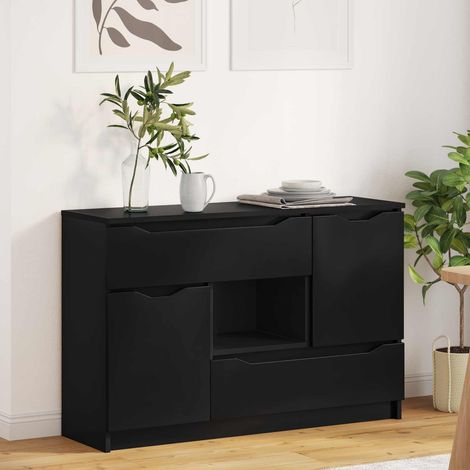 Buffet noir 2 portes 2 tiroirs en bois d’ingénierie, 100 x 30 x 65,5 cm - PANGIVO (1/5)