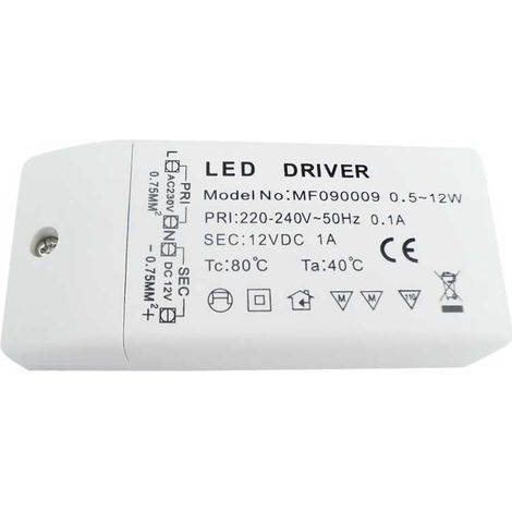 Lampesecoenergie – Transformateur LED 12W 220V – Tension constante 12V DC – Protection contre surtensions – Pour lampes et bandes LED
