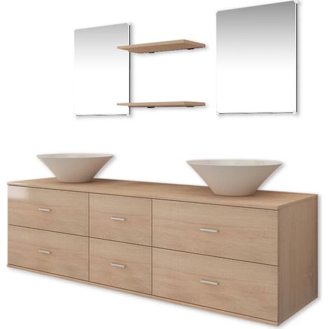 Maison Exclusive - 7-tlg. Badmöbel und Waschbecken Set Beige