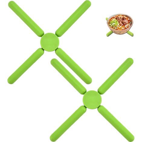 Dessous de plat pliable en silicone, isolant, facile à ranger, idéal pour la table de cuisine, tapis pour bols et casseroles, dessous de plat, vert, lot de 2 (1/5)