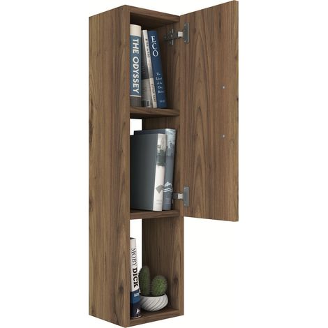 Mobile Pensile Boglione, 2 Ripiani, Un'anta, 3 Vani, 22x90h cm Marrone Noce