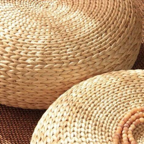 Coussin de sol rond en paille - Tissu naturel respirant et artisanal Structure en fer robuste - Sol canapé ou dossier de chaise (1/5)