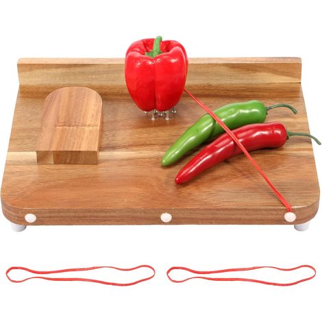 Planche à découper adaptative en bois avec piquet - Surface lisse - Planche de cuisine pour personnes handicapées avec fond antidérapant pour légumes,fruits,viandes (1/5)