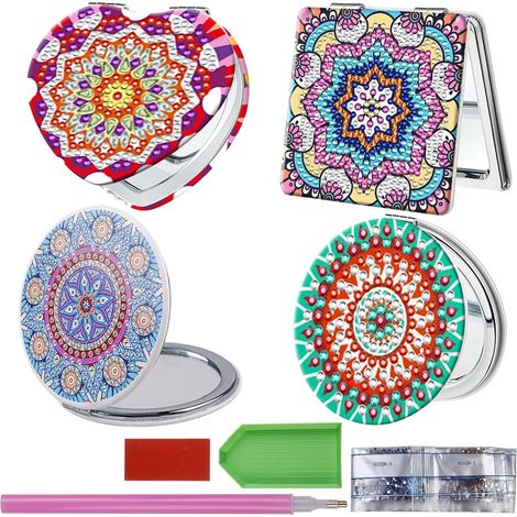 Lot de 4 miroirs de peinture diamant 5D à faire soi-même, pliables et personnalisés, pour adultes et enfants, cadeaux (1/5)