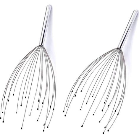 Appareil de massage crânien portable à 20 doigts pour une relaxation profonde, la stimulation des cheveux et la réduction du stress. Grattoir crânien (lot de 2, argenté).-AquaForge