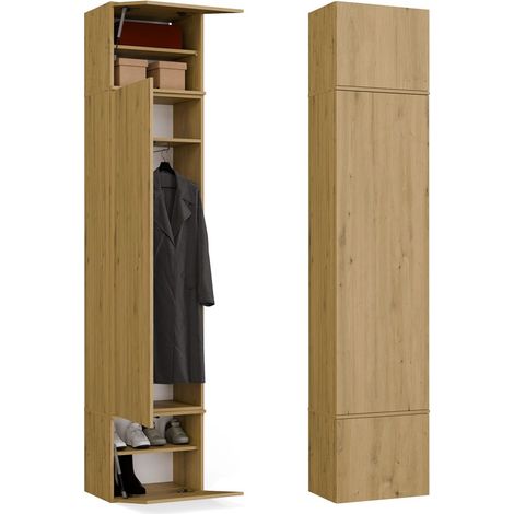 Armadio da ingresso con barra e cinque ripiani, sistema TIP-ON, Rovere Artisan, 50 x 35 x 238 cm (1/5)