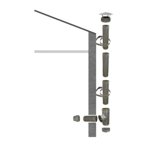 Sivac – Kit complet de fumisterie inox double paroi Ø150mm – 3 longueurs droites 100cm – Raccord simple et Té à 90° – Pour évacuation extérieure