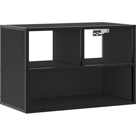 Meuble TV mural design industriel noir 60 x 31 x 39,5 cm avec grand espace de rangement en bois noir