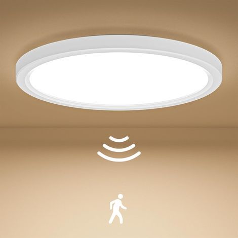 Lámpara de techo LED con detector de movimiento, 18 W, 4000 K, 1800 lm, 23 cm, ideal para pasillo, escalera o garaje [Clase energética E] (1/5)
