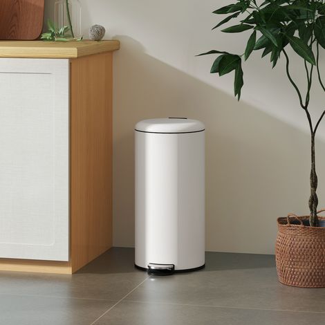 30-Liter-Küchenabfalleimer mit Pedal, Soft-Close-Deckel und herausnehmbarem Eimer für Schlafzimmer, Büro, Arbeitszimmer, Wohnzimmer, Creme