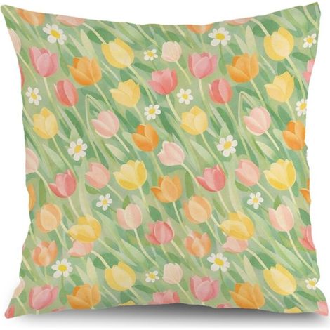 Housse de coussin printemps fleurs feuilles, décoration canapé intérieur,40×40cm (1/5)