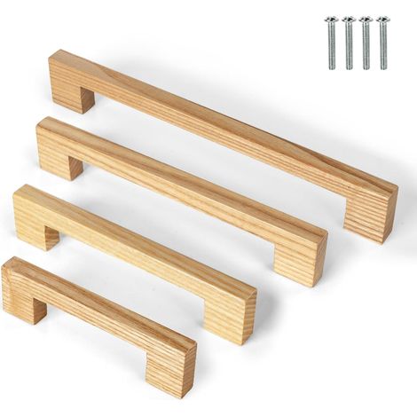 Lot de 2 Poignées Bois Hêtre 128MM Design Courbe Pour Armoire Tiroir Commode