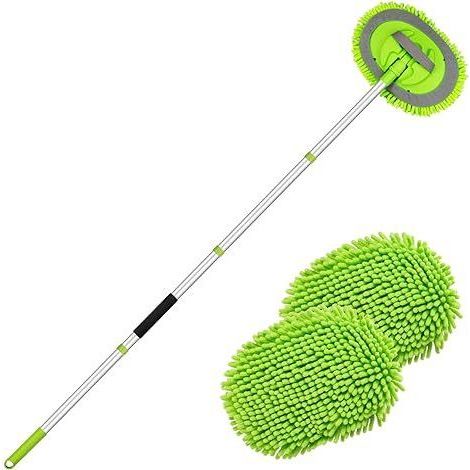 Brosse Lavage Voiture Nettoyage à Manche Long Kit de Vadrouille, Microfibre Balai Pinceau ​pour Véhicule Voitures Camion Caravane, Sans rayures (1/5)
