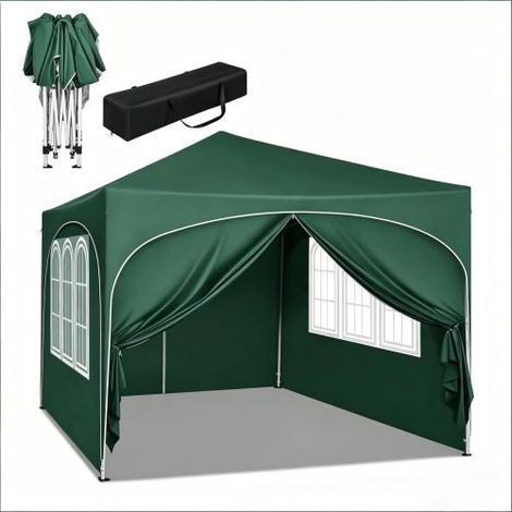 Tonnelle 3x3m verte pliable anti-UV étanche 4 parois amovibles + sac