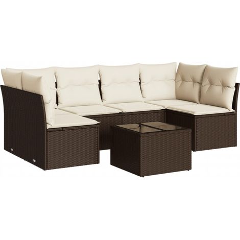 Maison Exclusive - Set Divani da Giardino 7 pz con Cuscini Marrone in Polyrattan (1/3)