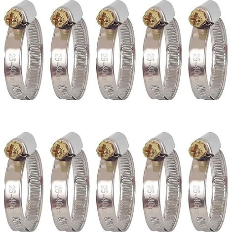 Collier De Serrage Inox 25-40mm - 10 Pièces Collier Serrage - Réglable Collier De Serrage Métallique - Collier Durite - Colliers De Serrage À Vis Pour Piscine,Jardin,Home Gaz,Automobile (1/3)