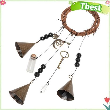 Tbest Cloche de sorcière Cloche à vent de sorcière, cintre de porte, décoration de quincaillerie coffret Type 1 (fer et rotin) (1/5)