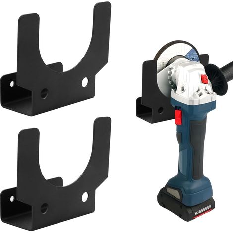 Juego de 2 soportes de pared para amoladoras angulares de 5 pulgadas con organizador de cables, estante de almacenamiento para amoladoras angulares, pulidoras y herramientas de corte, color negro. (1/5)