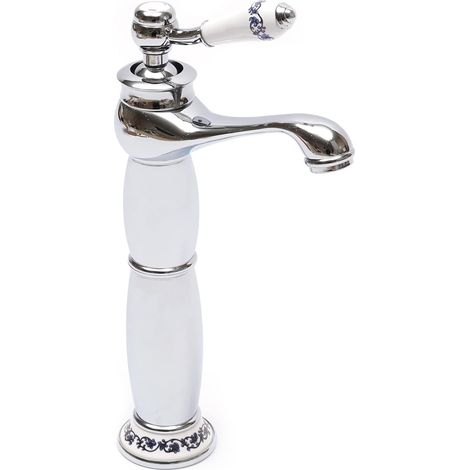 Robinet de salle de bain haut - Robinet de lavabo rétro à levier unique - Robinet de salle de bain en laiton brossé nostalgie pour salle de bain (argent) (1/4)
