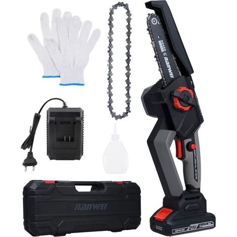 21V Mini Cordless Pruning Chainsaw with 4000mAh Battery and Fast Charger, 6 Inch with 2 Chains, 5800r/min Speed for Cutting Wood and Gardens (1/5)