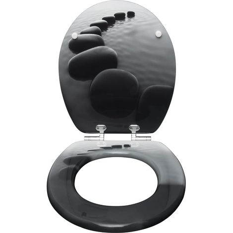 WOLTU Copriwater Universale in Legno Sedile WC Coperchio Tavoletta Copri WC Pietre nere