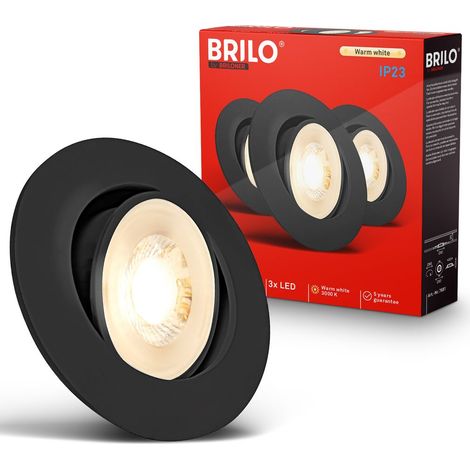 Briloner 3er Set LED Einbaustrahler Schwenkbar Ø90x24 mm Rund 230V 4,9W 480lm 3000K Warmweiß Schwarz - Einbauleuchten Wohnzimmer Flur (1/5)
