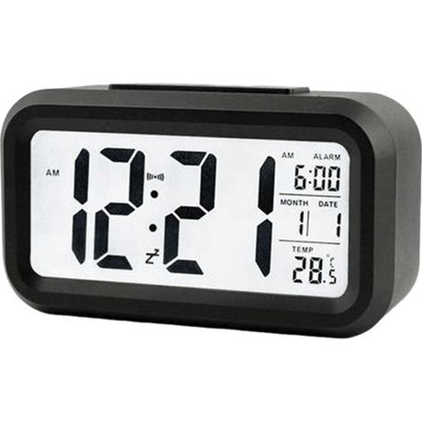 Intelligenter Wecker, Schwarz. Abmessungen: 13,6 × 7,6 × 4,6 cm. 1 × elektronischer Wecker. Tischwecker mit großem Digitaldisplay. (1/4)