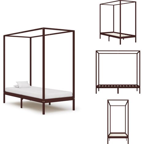 Himmelbett-Gestell Dunkelbraun Massivholz Kiefer 100 x 200 cm - Massivholzbette - Holzbettgestell - Doppelbett - Bettrahmen - Kiefernbett (1/5)